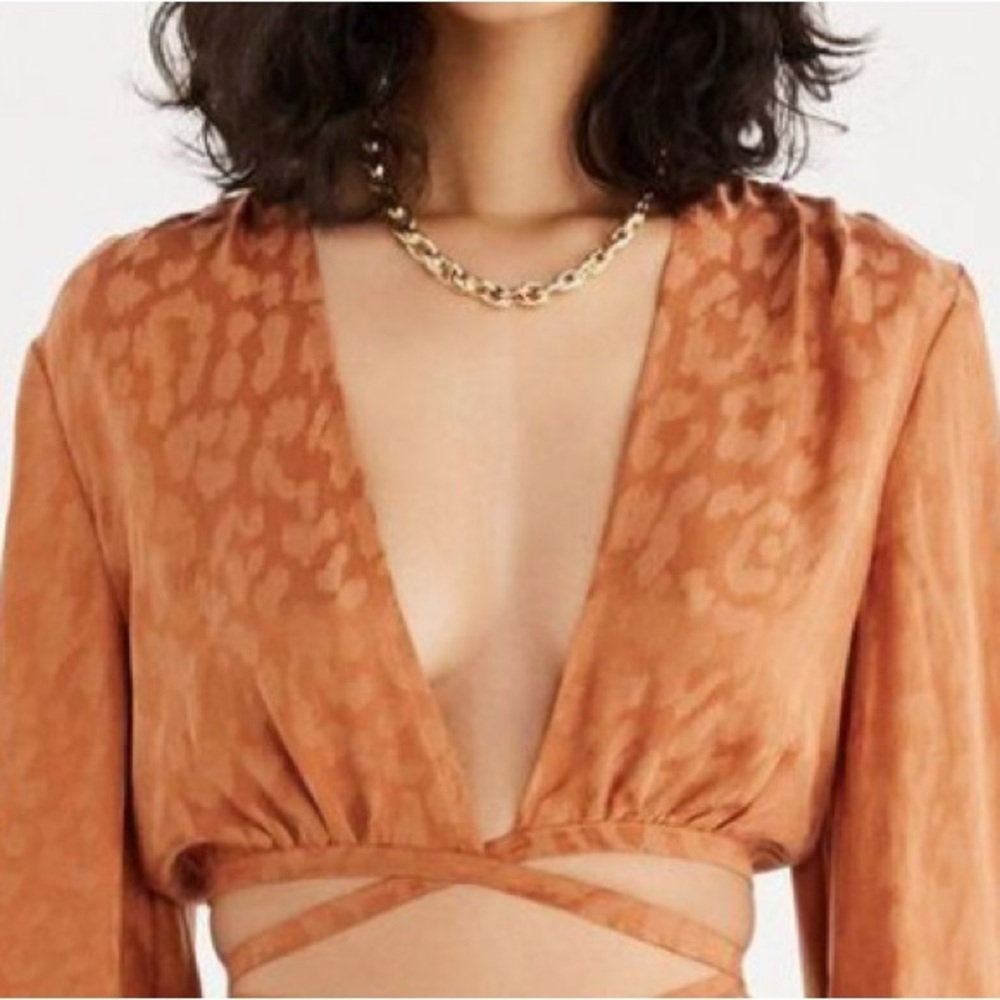 Rumer Animal Print Wrap Cropped Top Rust Size Small New with Tag